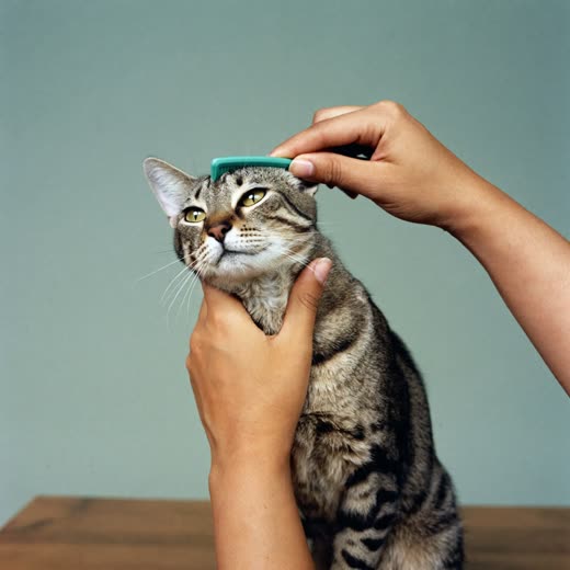 A cat being combed